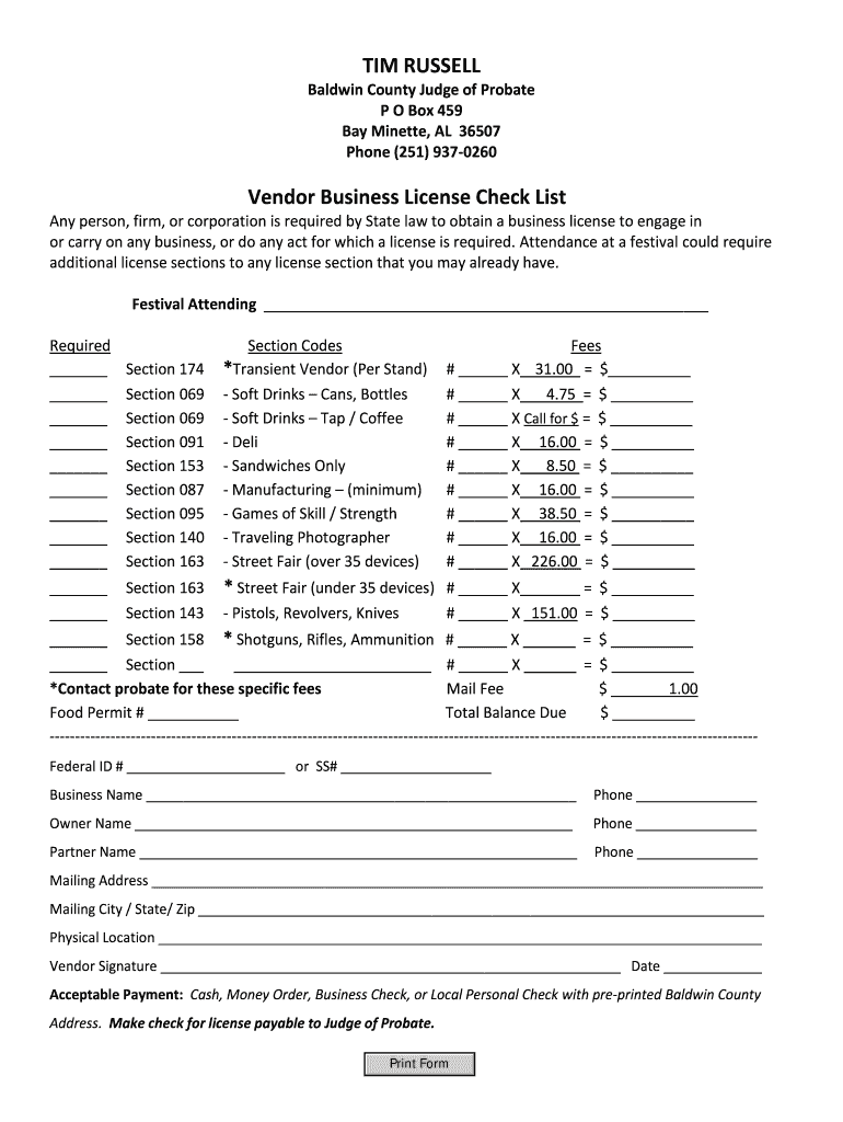  Baldwin County Business License 2014-2024