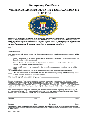 Fbi Occupancy Certificate  Form
