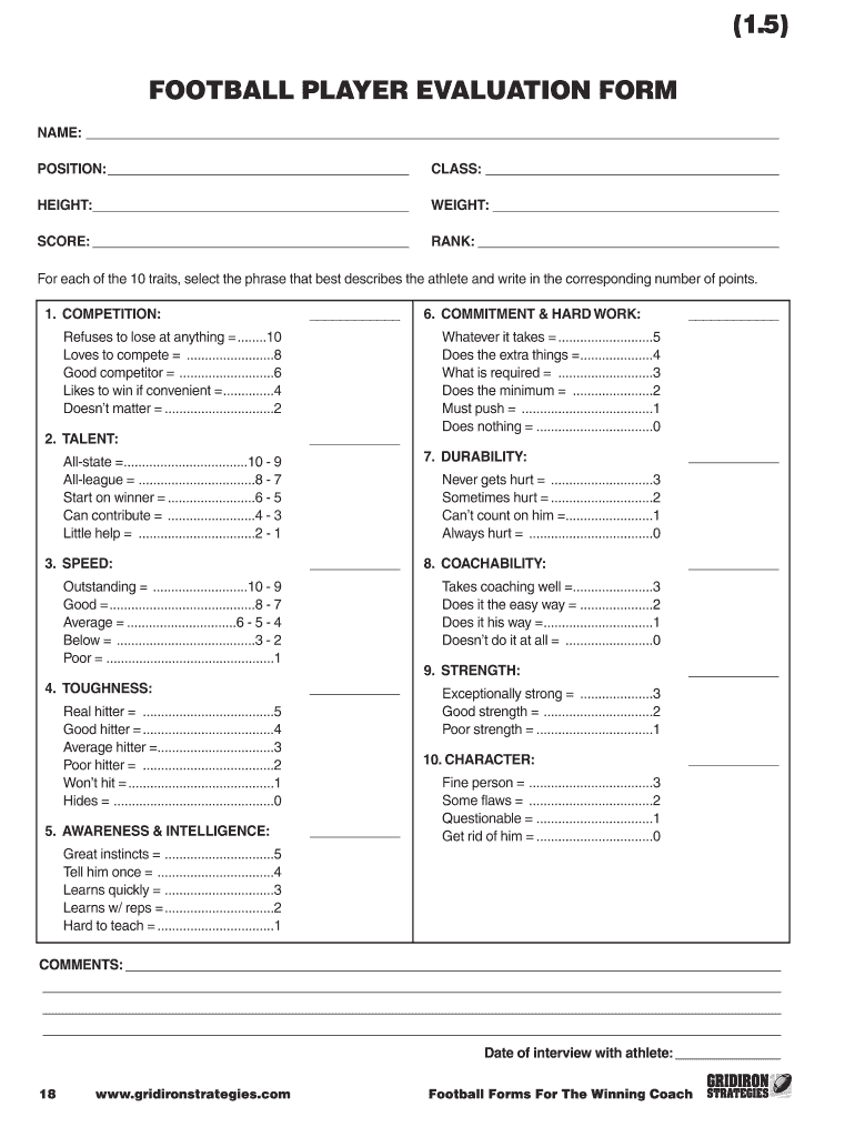 Football Player Evaluation Form