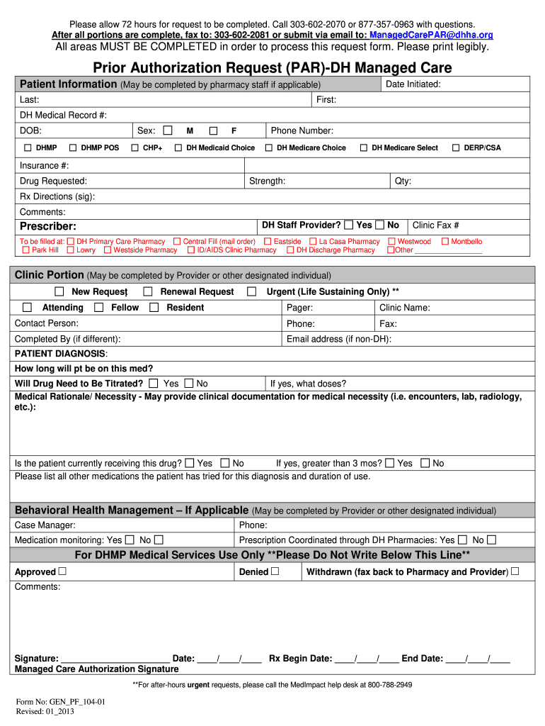  Denver Health Prior Authorization Form 2013-2024