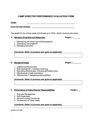 Camp Director Evaluation Form