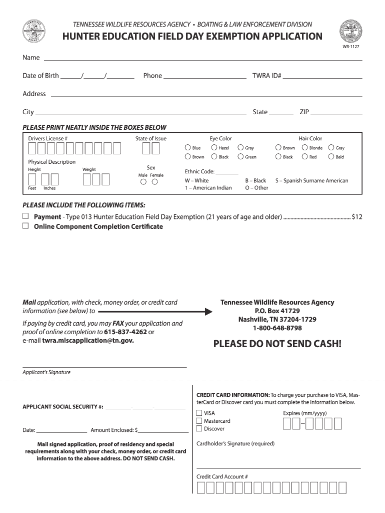 Twra Field Day Exemption Type 013 Permit  Form