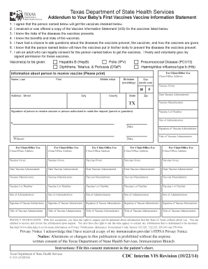 Multi Vaccine Addendum Dshs Texas  Form