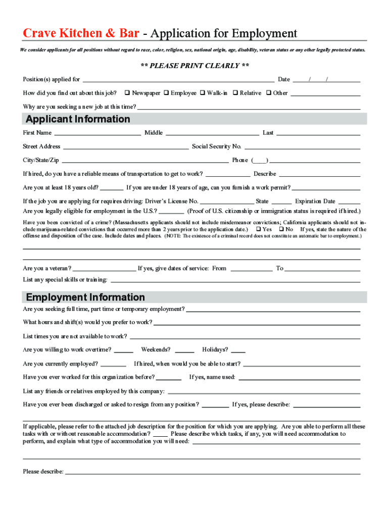 Crave Application  Form