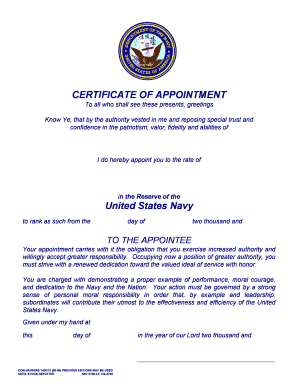 Certificate of Appointment Navy  Form