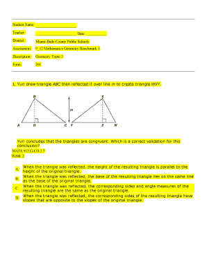 Benchmark Test 1 Geometry Answers  Form