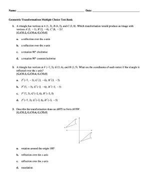 Transformations Test Multiple Choice Answer Key