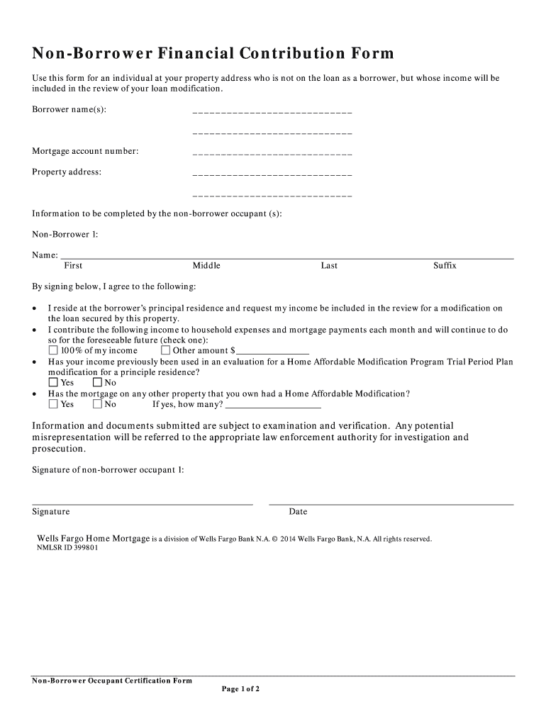 Contribution Letter for Mortgage Modification  Form