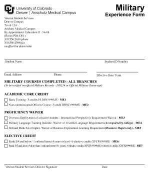  Military Experience Form PDF Ucdenver 2014