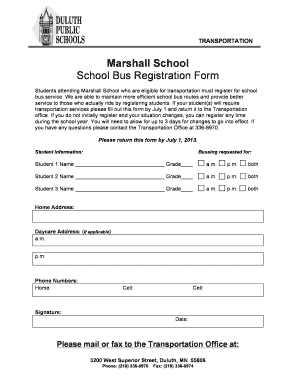 School Bus Registration Form