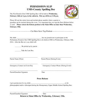 Spelling Bee Permission Slip  Form