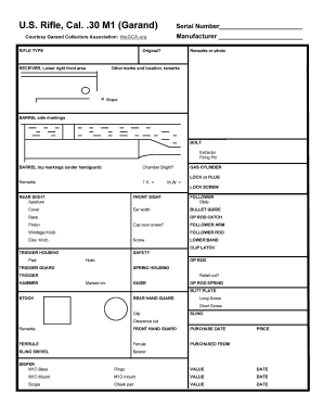 M1 Garand Data Sheet  Form