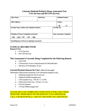 Pediatric Assessment Tool Colorado  Form