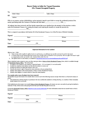 Buyers Notice to Seller for Vacant Possession of a Tenant Occupied  Form