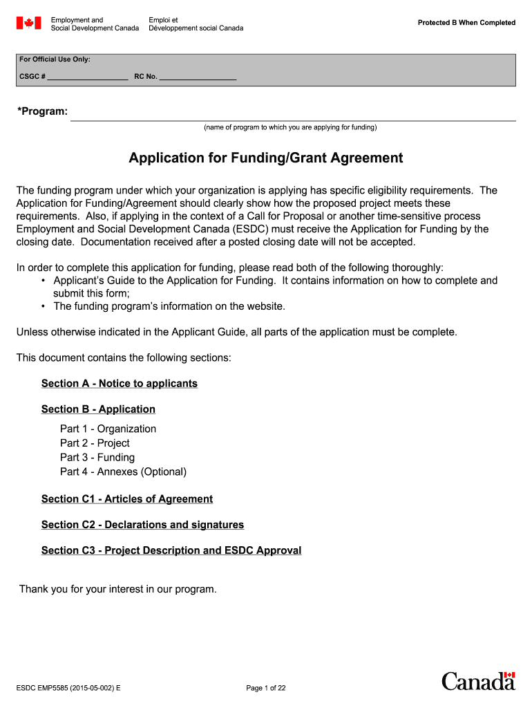  Application for FundingAgreement EMP5585  Servicecanada Gc 2015