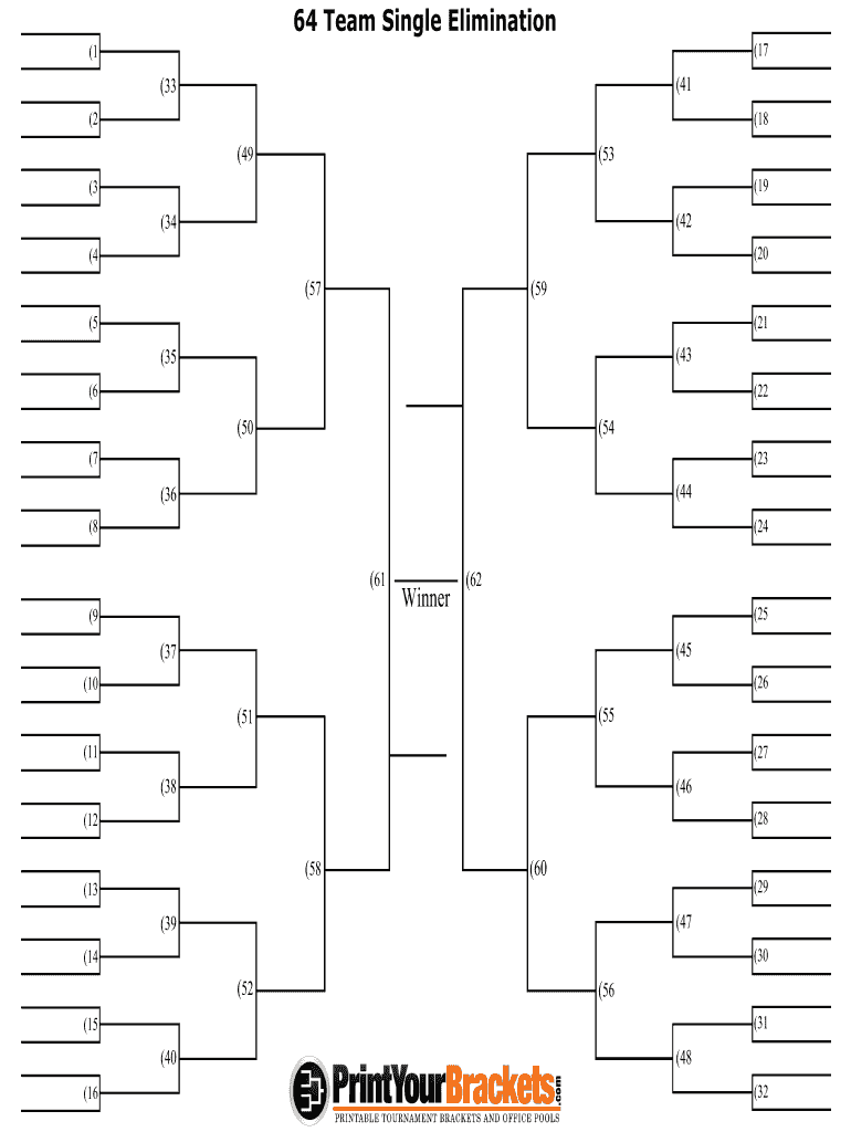 64 Team Single Elimination 17 1 33 41 2 18 49 53 19 3 42 34 20 4 57 59 5 21 43 35 6 22 50 54 7 23 44 36 8 24 61 9 Winner 62 25 3  Form