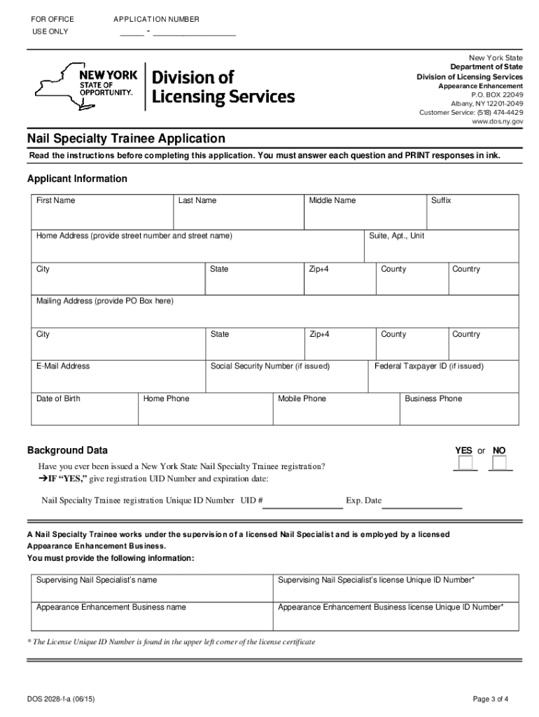 Nail Specialty Trainee Application  Form