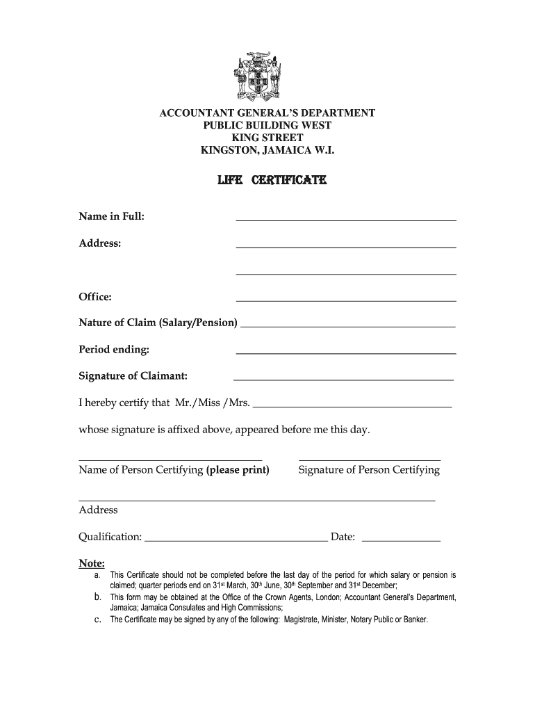 Accountant General Jamaica Life Certificate Form