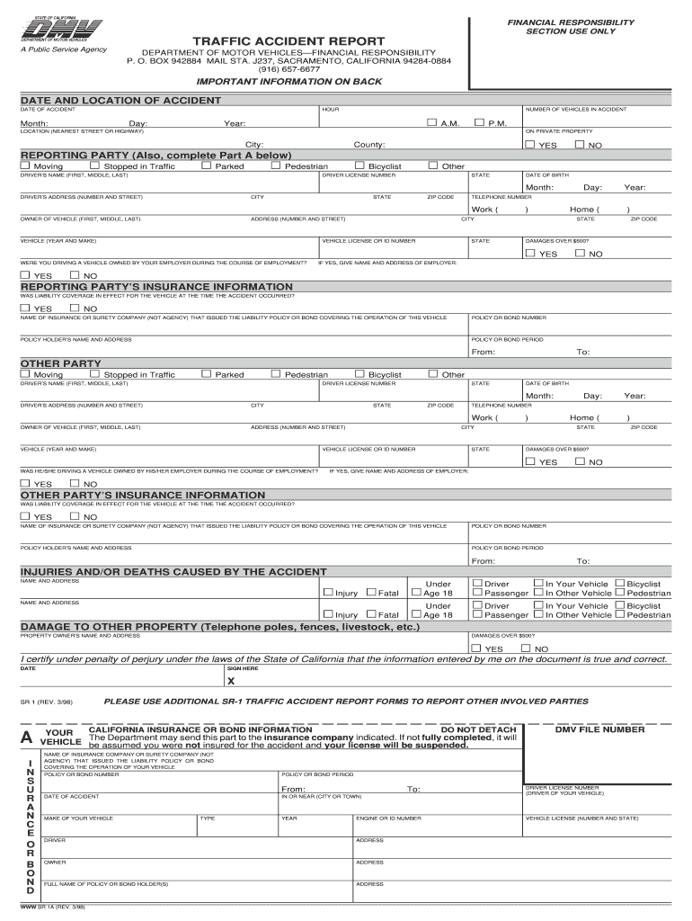 Dmv Sr1 Form PDF