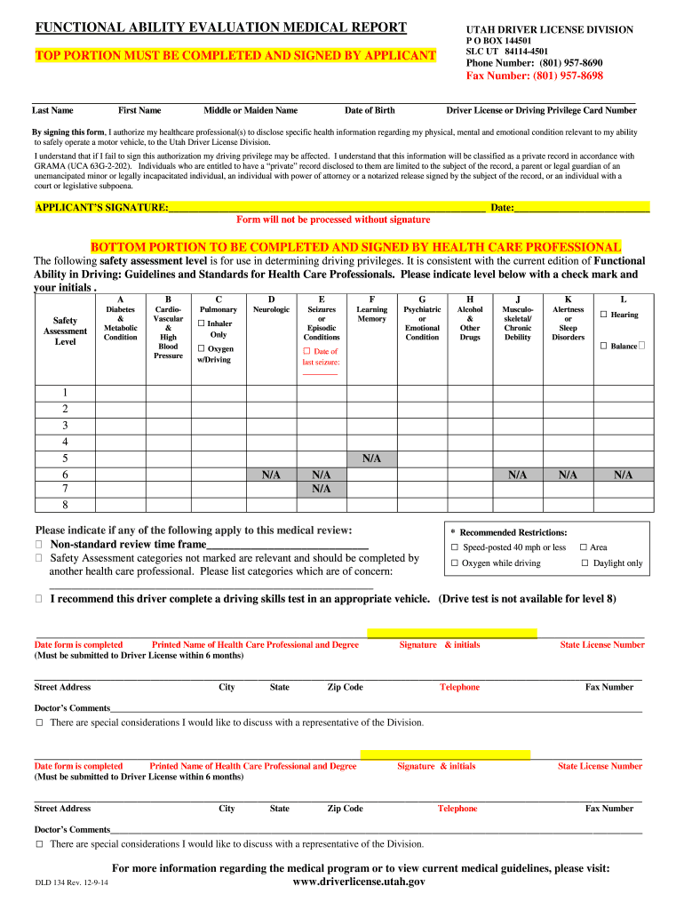  Printable Utah State Functional Ability Evaluation Medical Report Form 2014