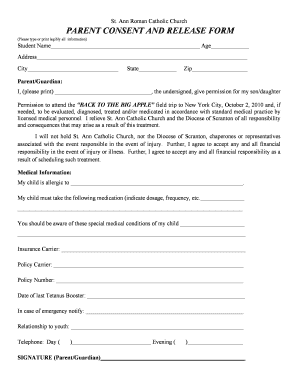 Field Trip Permission Slip DOC  Form
