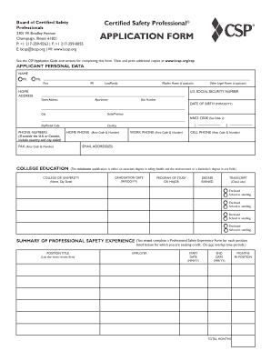 Get and Sign Certified Safety Professional Asse 2013-2022 Form