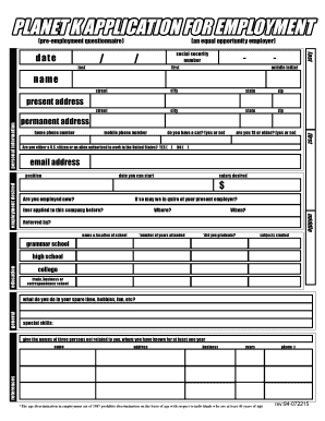 Planet K Application  Form