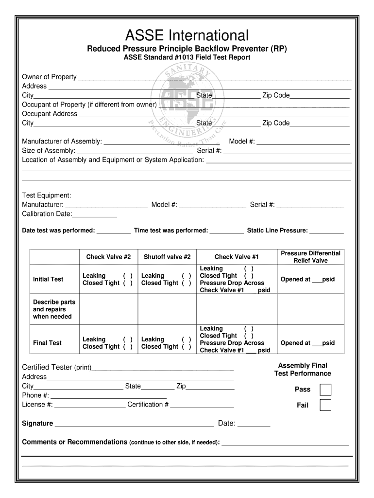 Asse 1013 Watts Backflow Submittal  Form