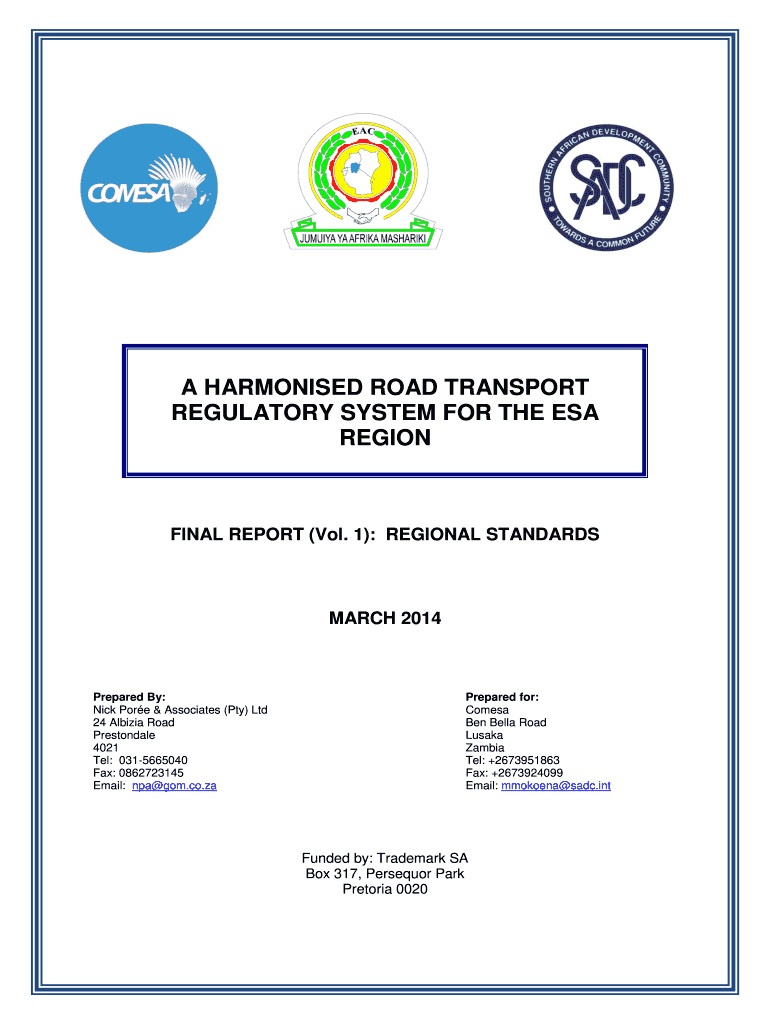  a Harmonised Road Transport Regulatory System for the Esa  Extranet 2014-2024