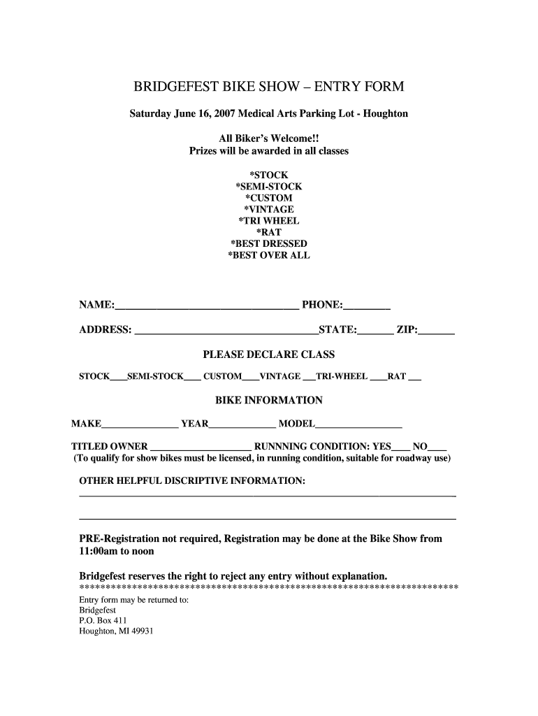  BRIDGEFEST BIKE SHOW ENTRY FORM 2007-2024