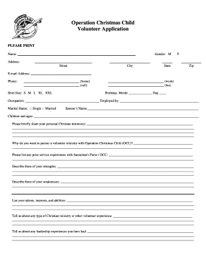 Operation Christmas Child Printables  Form