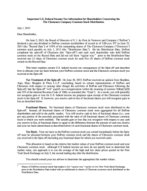 Chemours Spinoff Cost Basis  Form