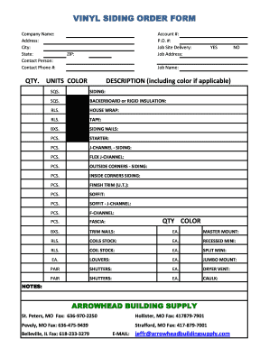 VINYL SIDING ORDER FORM Arrowhead Building