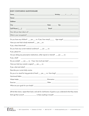 Body Treatment Consultation Form