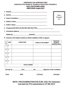 Hsbte Pca Form PDF