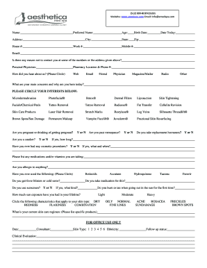 Spa Consultation Form