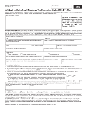 Affidavit to Claim Small Business Tax Exemption  Form