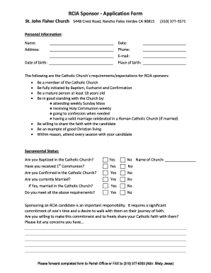 RCIA Sponsor Application Form Sjf