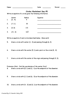 Circles Worksheet Day 1  Form