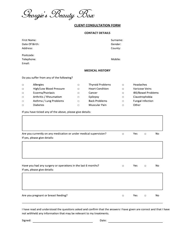 Skin Care Consultation Form