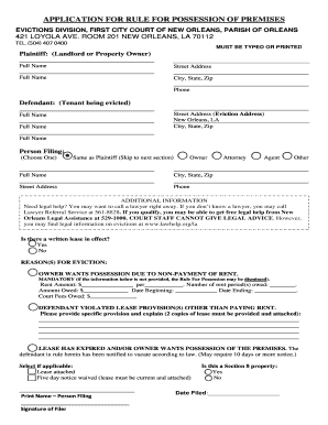 Application for Rule for Possession of Premises Orleans Parish  Form