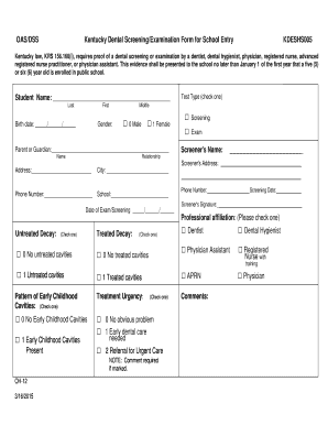 Kentucky Dental Screening Form