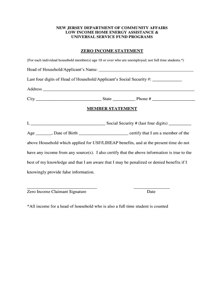 Zero Income Statement Nj  Form