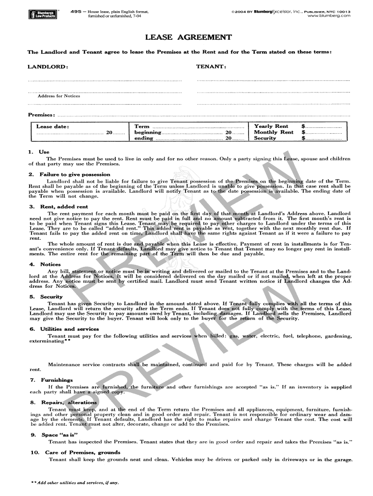 Get and Sign Blumberg 495 House Lease  Form