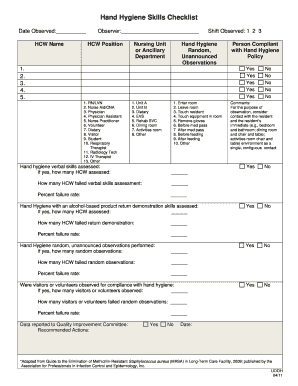 Hand Washing Checklist PDF  Form