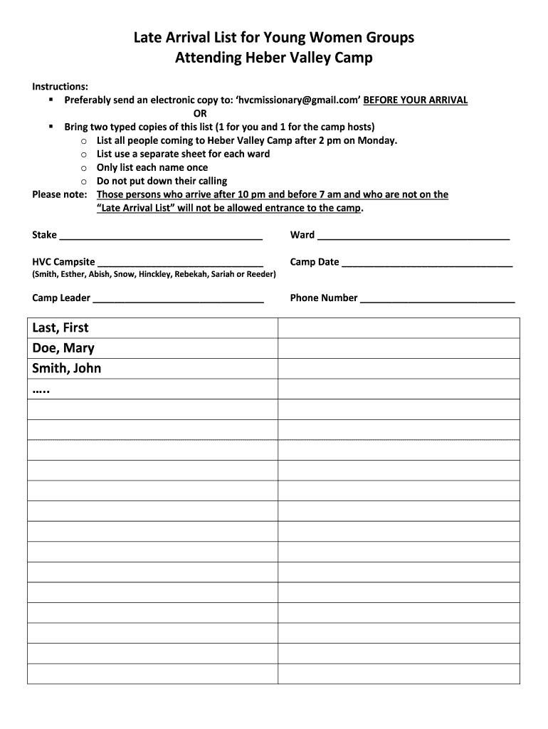 Heber Valley Camp  Form