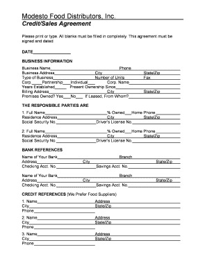 CreditSales Agreement Modesto Food  Form