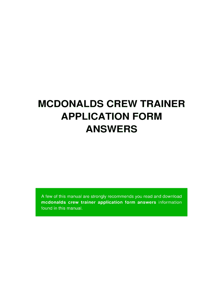 Mcdonalds Crew Trainer Workbook  Form