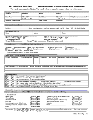 Social History Medical  Form