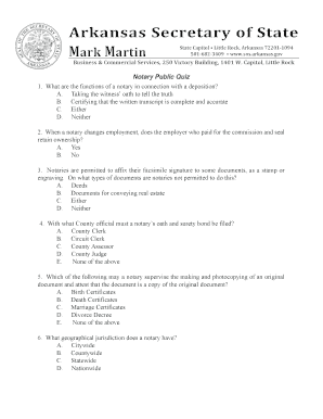 Arkansas Secretary of State Notary  Form